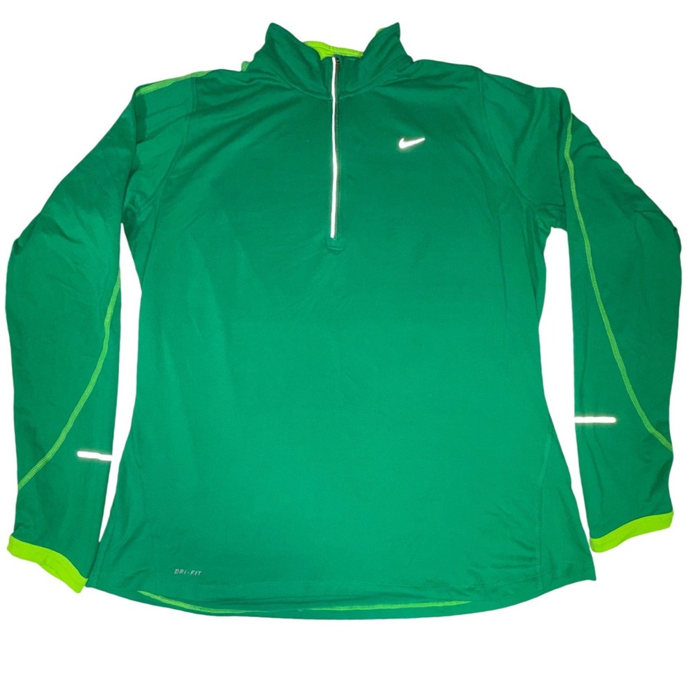 Nike Element Dri-FIT Half Zip Running Top Womens XL Green Reflective Thumbholes